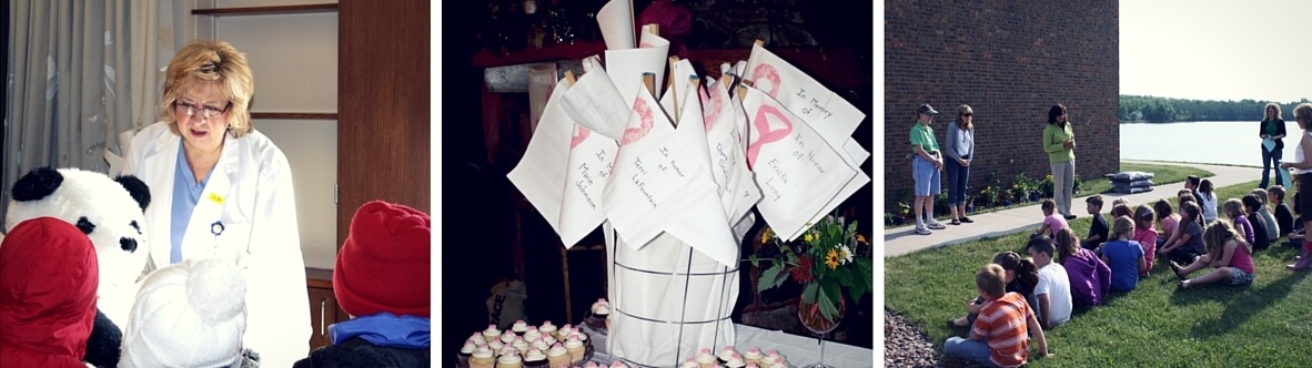 nurse, gifts, and children sitting