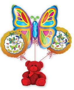 Get Well Butterfly - Balloon Bouquet & Plush