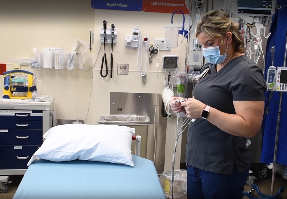 Emergency Department Manager Stephanie Dulak readies reusable EKG Leads at Aspirus Wausau Hospital.