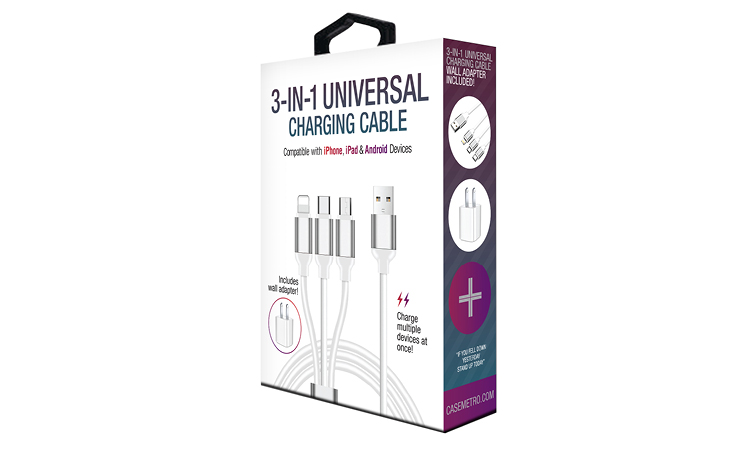 3-in-1 Universal Charging Cable Set - iPhone, iPad, Android Devices